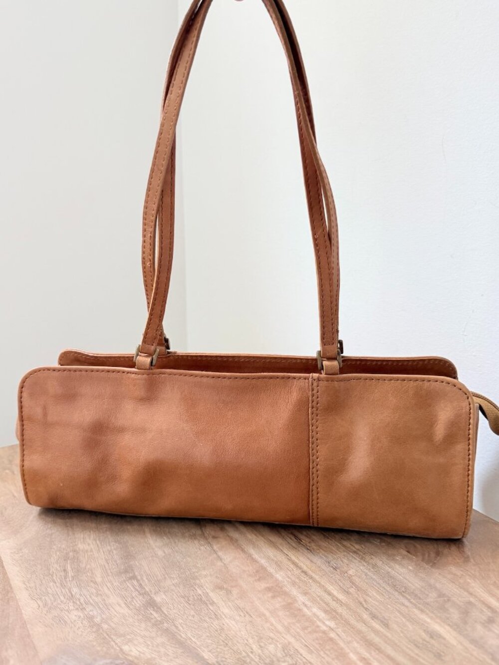 PEGABO Vintage Brown Italian Leather Baguette Shoulder Bag Made in Italy